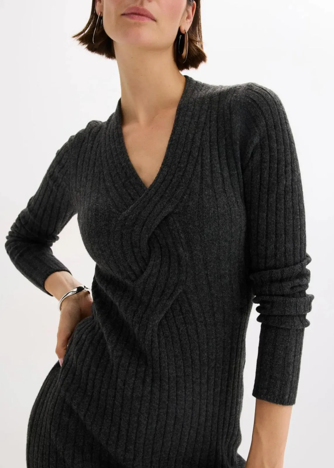 bonprix Kleider|Strickmode^Strickkleid mit Wollanteil anthrazit meliert meliert