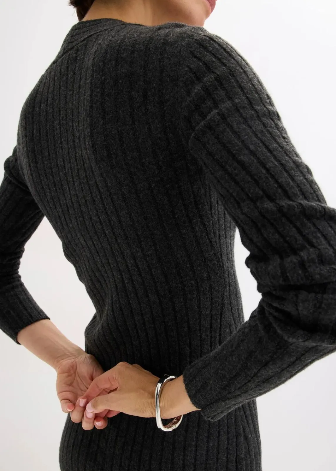 bonprix Kleider|Strickmode^Strickkleid mit Wollanteil anthrazit meliert meliert