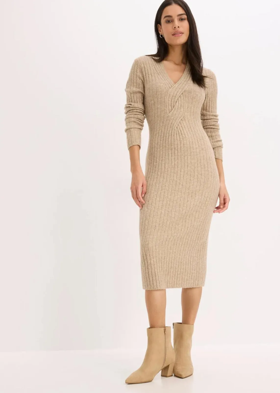 bonprix Bekleidung·Pullover & Strickjacken|Bekleidung·Umstandsmode^Strickkleid mit Wollanteil kieselbeige meliert