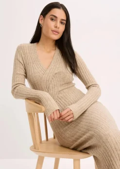 bonprix Bekleidung·Pullover & Strickjacken|Bekleidung·Umstandsmode^Strickkleid mit Wollanteil kieselbeige meliert