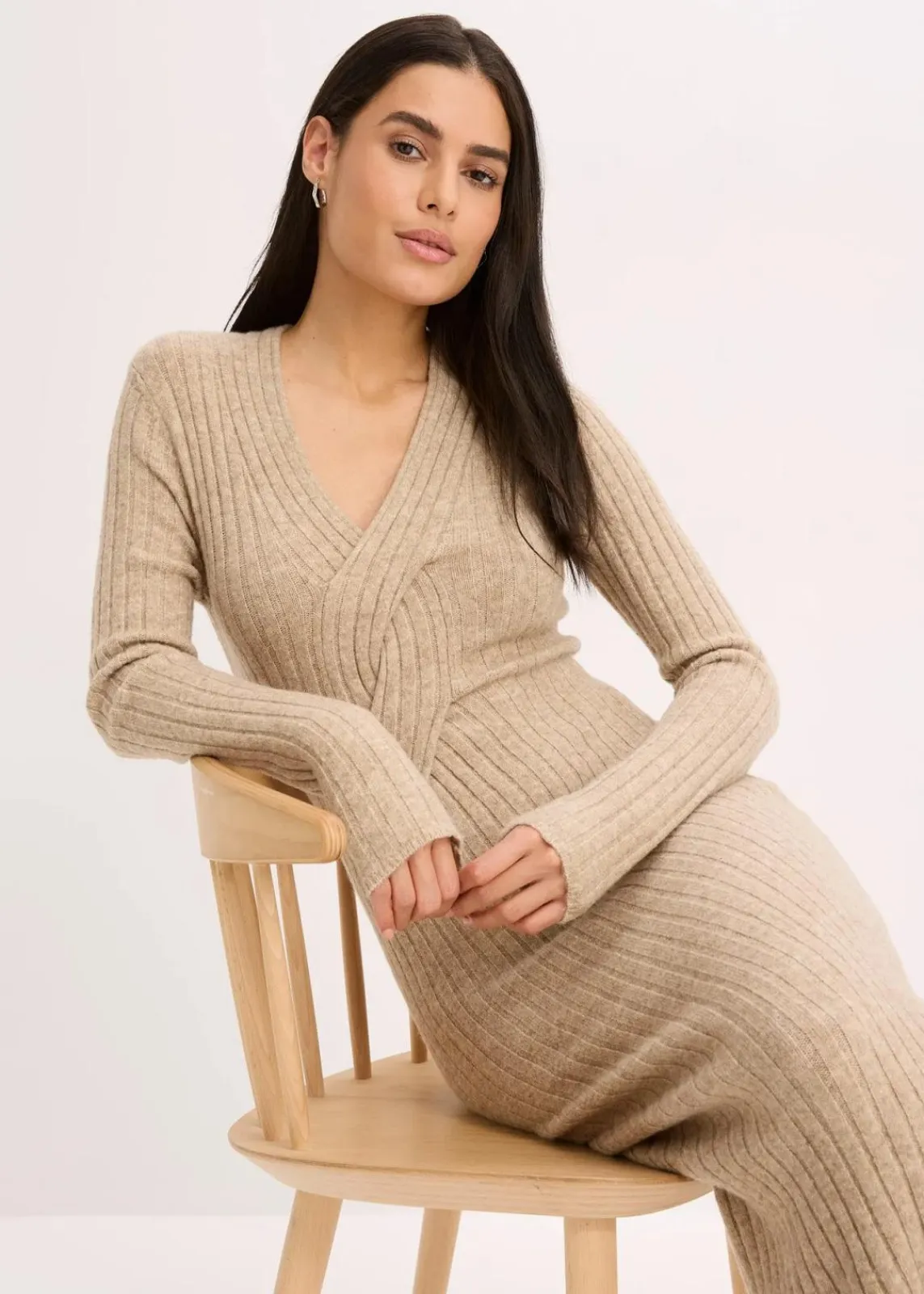 bonprix Bekleidung·Pullover & Strickjacken|Bekleidung·Umstandsmode^Strickkleid mit Wollanteil kieselbeige meliert
