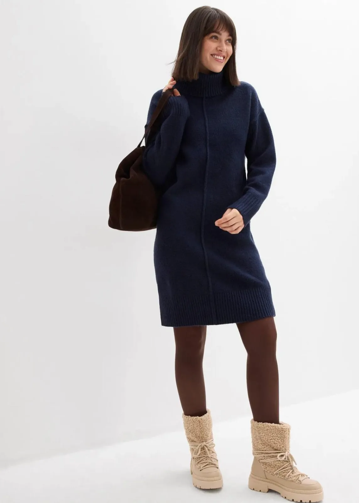 bonprix Bekleidung·Umstandsmode|Kleider^Strickkleid mit Ziernaht dunkelblau meliert