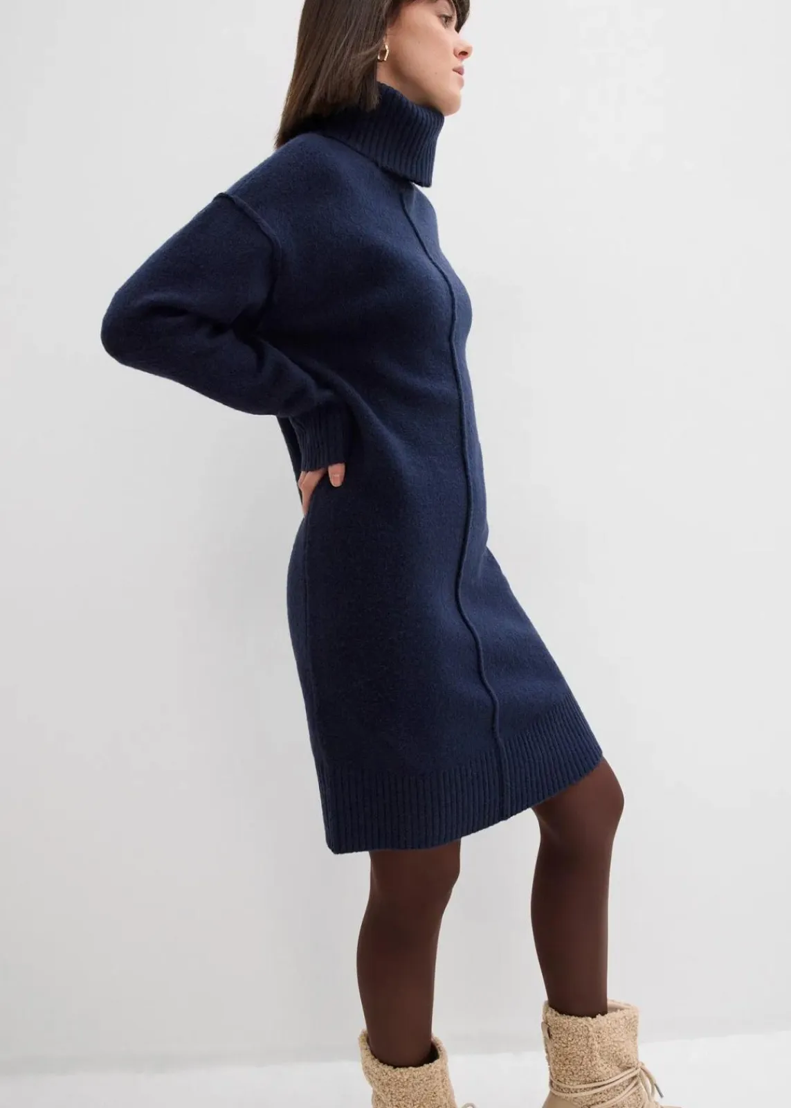bonprix Bekleidung·Umstandsmode|Kleider^Strickkleid mit Ziernaht dunkelblau meliert