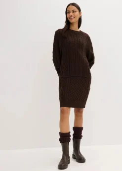 bonprix Bekleidung·Umstandsmode|Kleider^Strickkleid mit Zopfmuster dunkelbraun
