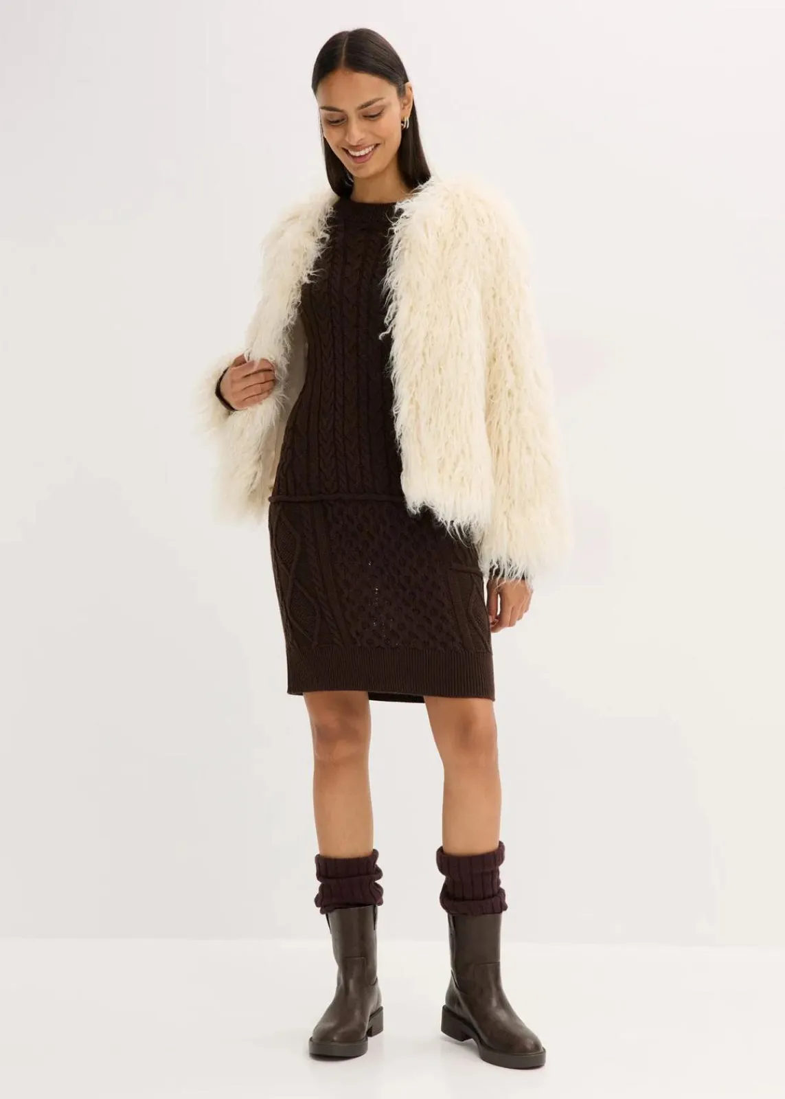 bonprix Bekleidung·Umstandsmode|Kleider^Strickkleid mit Zopfmuster dunkelbraun