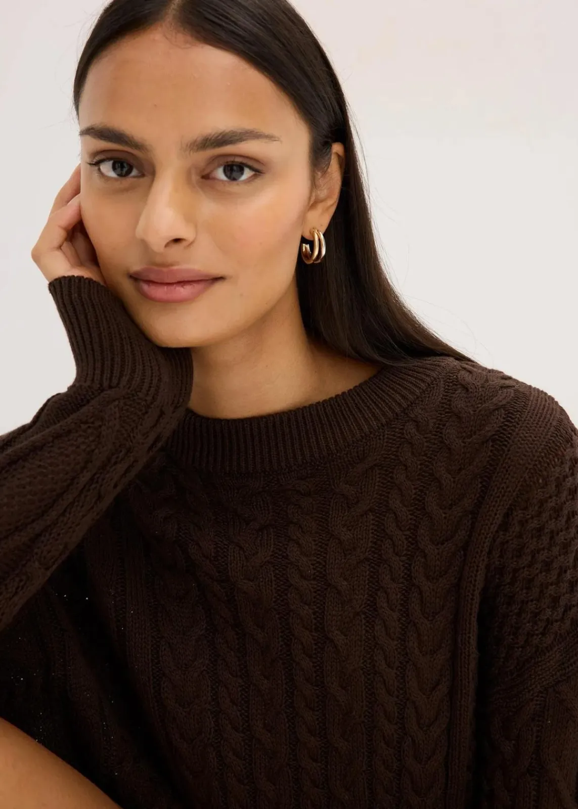 bonprix Bekleidung·Umstandsmode|Kleider^Strickkleid mit Zopfmuster dunkelbraun