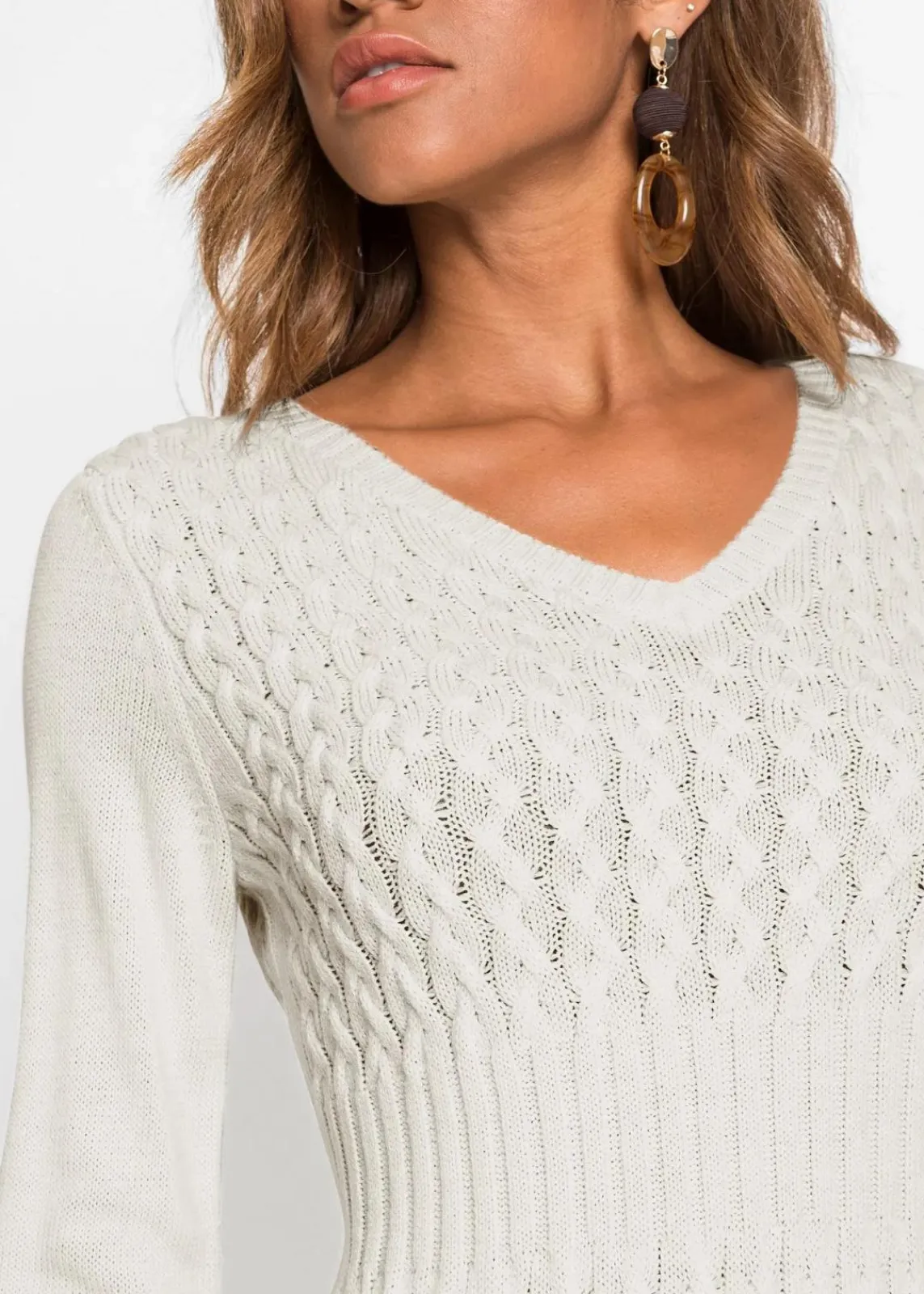 bonprix Bekleidung·Umstandsmode|Kleider^Strickkleid mit Zopfmuster wollweiß