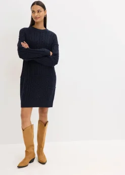 bonprix Bekleidung·Umstandsmode|Kleider^Strickkleid mit Zopfmuster tintenblau