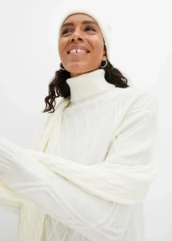 bonprix Bekleidung·Umstandsmode|Bekleidung·Pullover & Strickjacken^Strickkleid mit Zopfmuster wollweiß