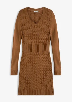 bonprix Bekleidung·Umstandsmode|Kleider^Strickkleid mit Zopfmuster pimentbraun