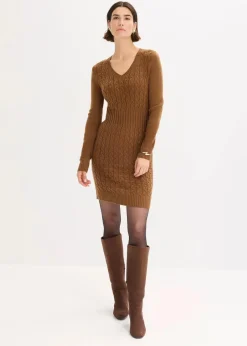 bonprix Bekleidung·Umstandsmode|Kleider^Strickkleid mit Zopfmuster pimentbraun