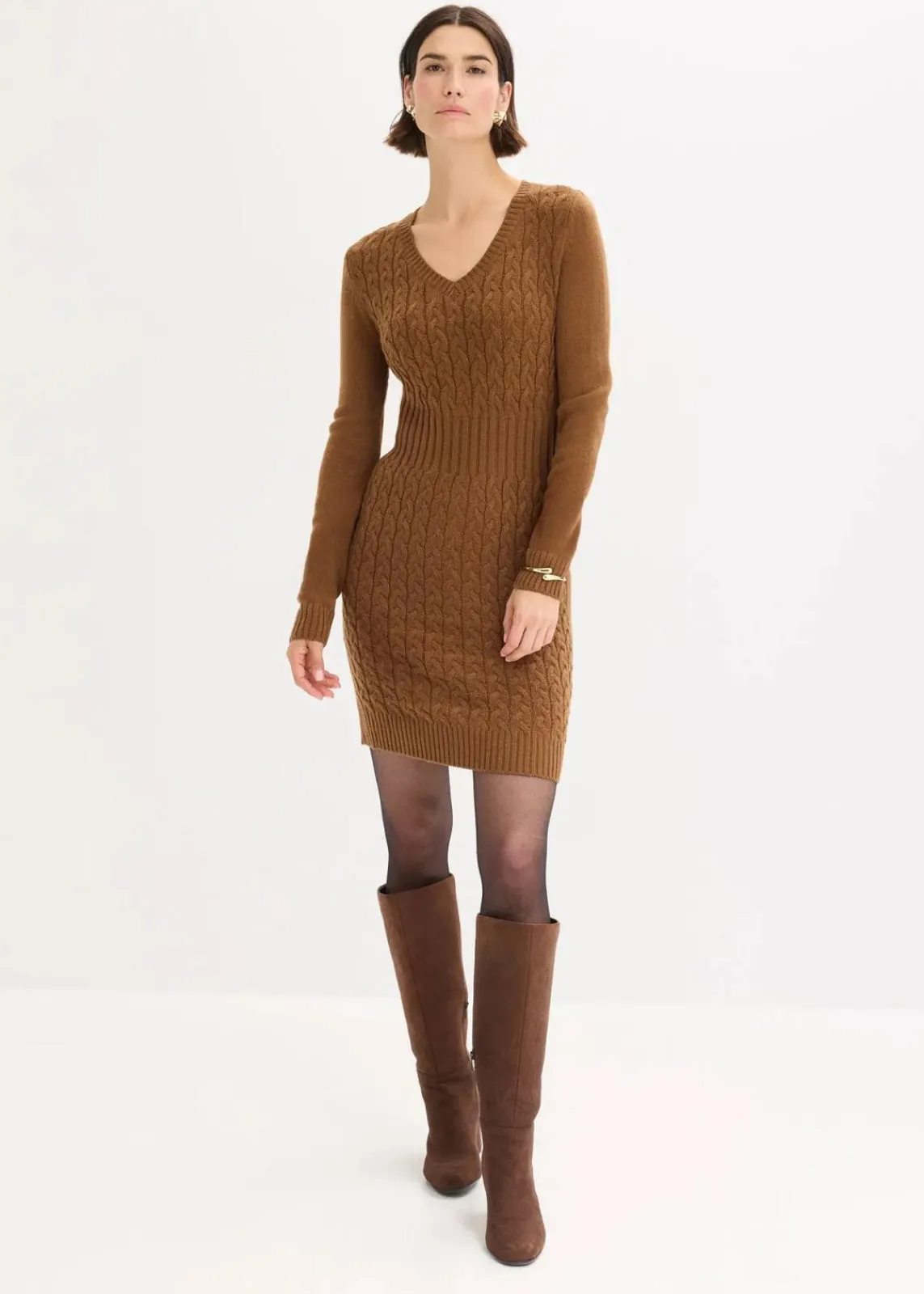 bonprix Bekleidung·Umstandsmode|Kleider^Strickkleid mit Zopfmuster pimentbraun