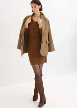 bonprix Bekleidung·Umstandsmode|Kleider^Strickkleid mit Zopfmuster pimentbraun