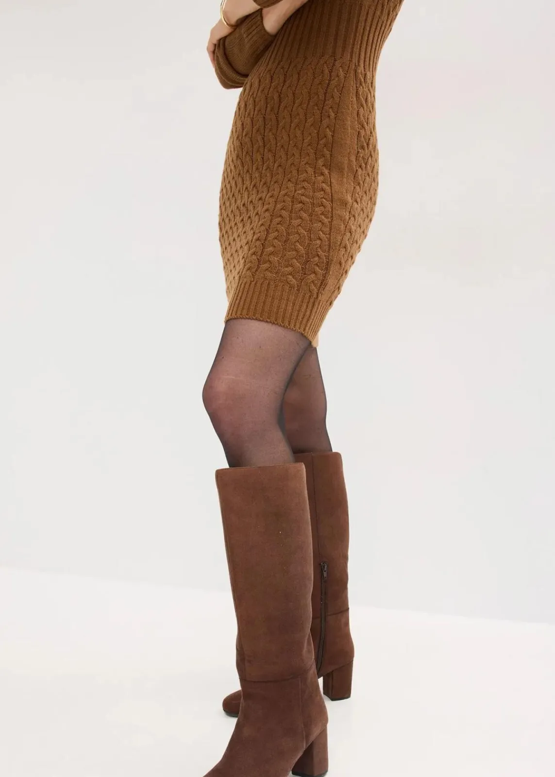 bonprix Bekleidung·Umstandsmode|Kleider^Strickkleid mit Zopfmuster pimentbraun
