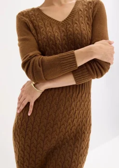 bonprix Bekleidung·Umstandsmode|Kleider^Strickkleid mit Zopfmuster pimentbraun