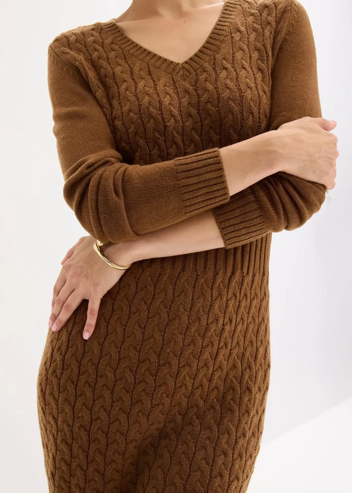 bonprix Bekleidung·Umstandsmode|Kleider^Strickkleid mit Zopfmuster pimentbraun