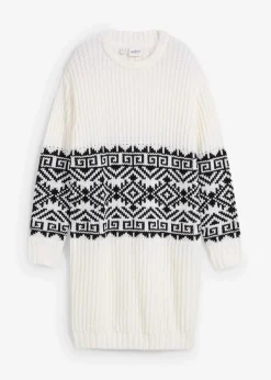 bonprix Bekleidung·Umstandsmode|Strickmode^Strickkleid Norweger schwarz/weiß norwegermuster