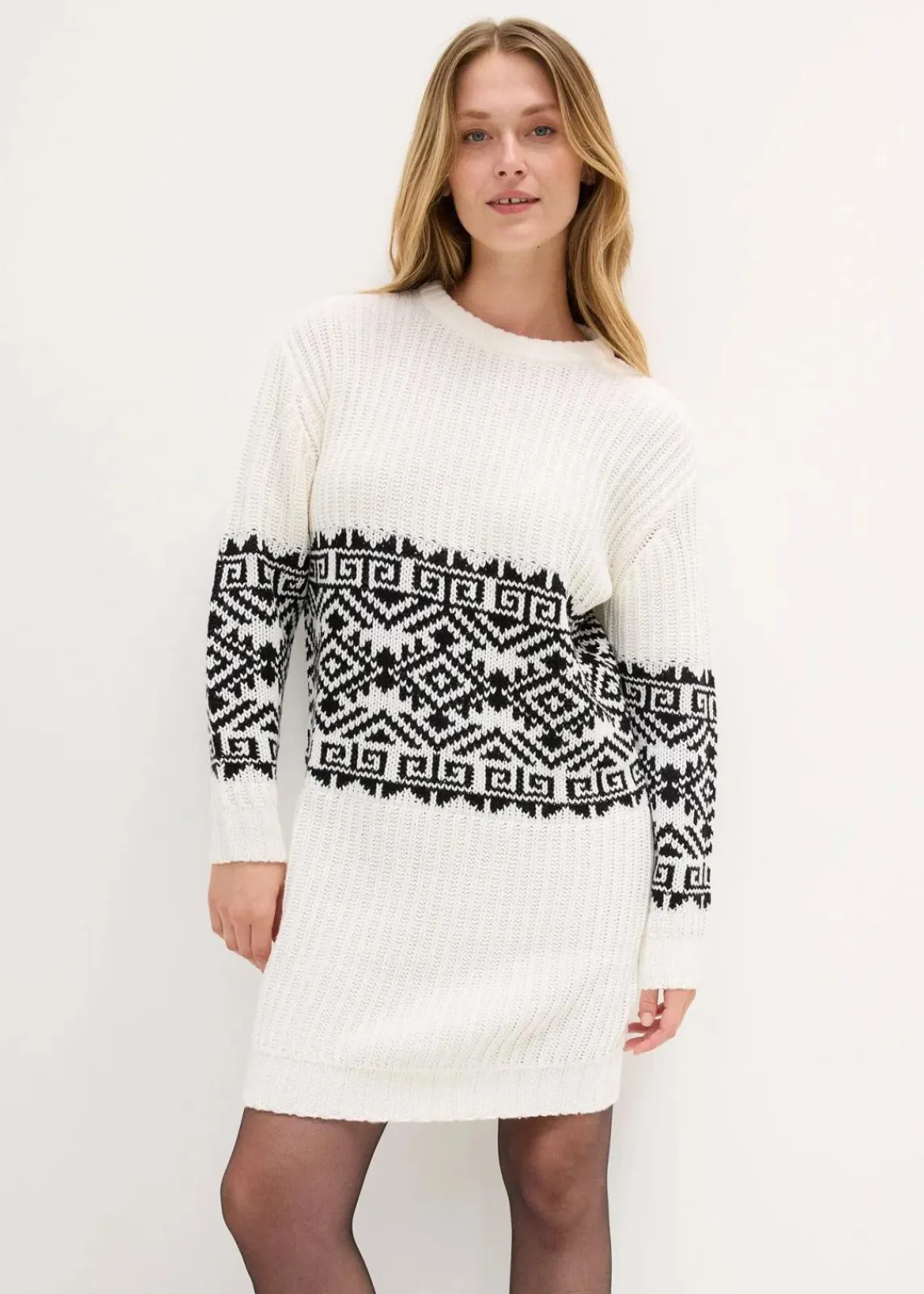 bonprix Bekleidung·Umstandsmode|Strickmode^Strickkleid Norweger schwarz/weiß norwegermuster