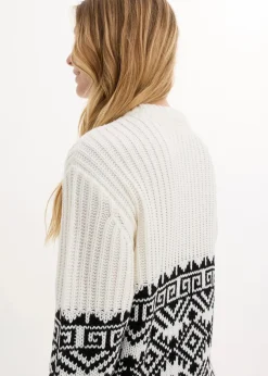 bonprix Bekleidung·Umstandsmode|Strickmode^Strickkleid Norweger schwarz/weiß norwegermuster