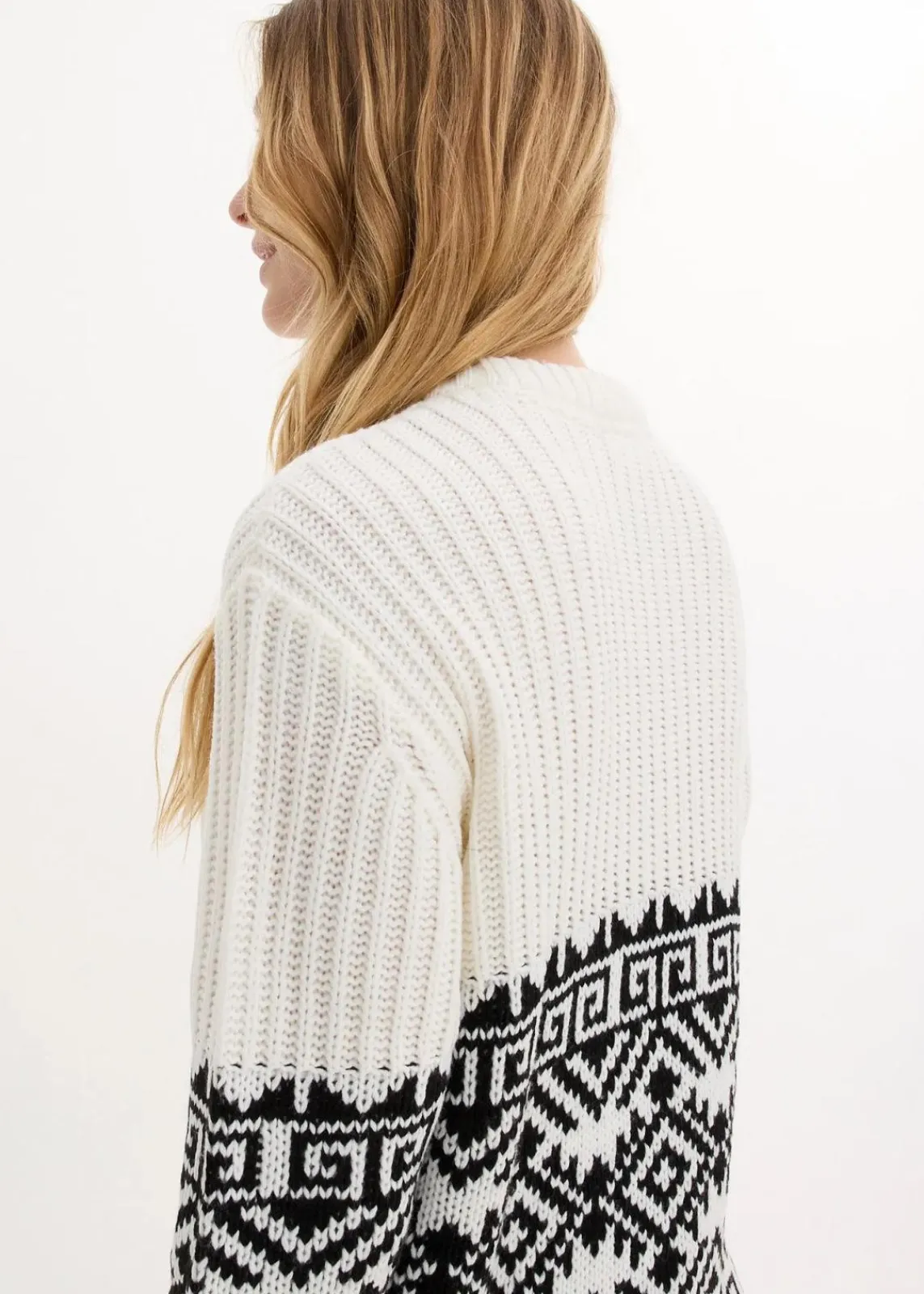 bonprix Bekleidung·Umstandsmode|Strickmode^Strickkleid Norweger schwarz/weiß norwegermuster