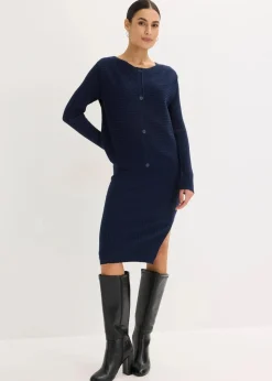 bonprix Bekleidung·Homewear|Bekleidung·Pullover & Strickjacken^Strickkleid und Weste (2-tlg.Set) dunkelblau