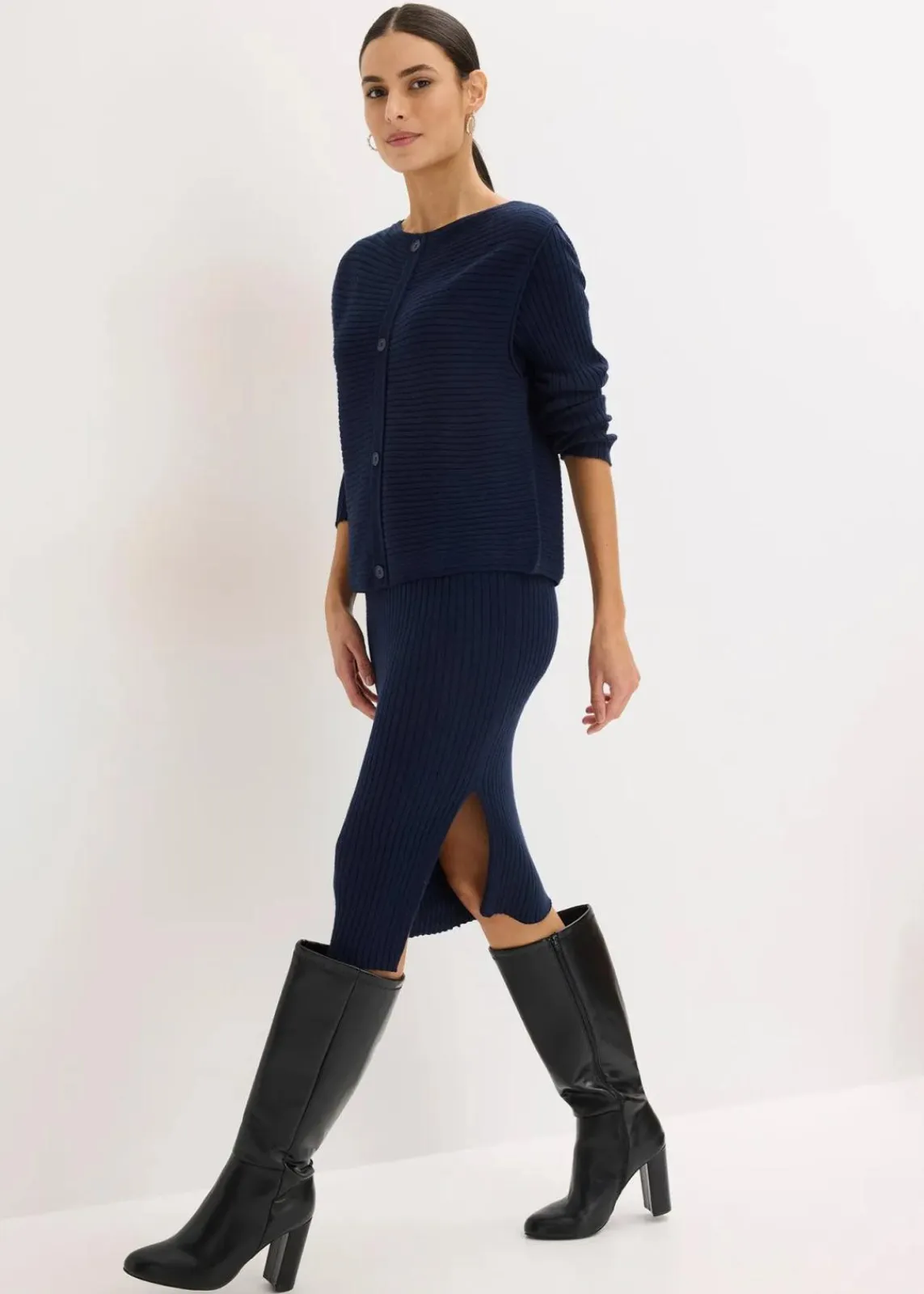 bonprix Bekleidung·Homewear|Bekleidung·Pullover & Strickjacken^Strickkleid und Weste (2-tlg.Set) dunkelblau