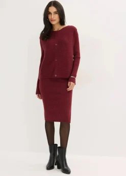 bonprix Kleider|Jumpsuits^Strickkleid und Weste (2-tlg.Set) rubinrot