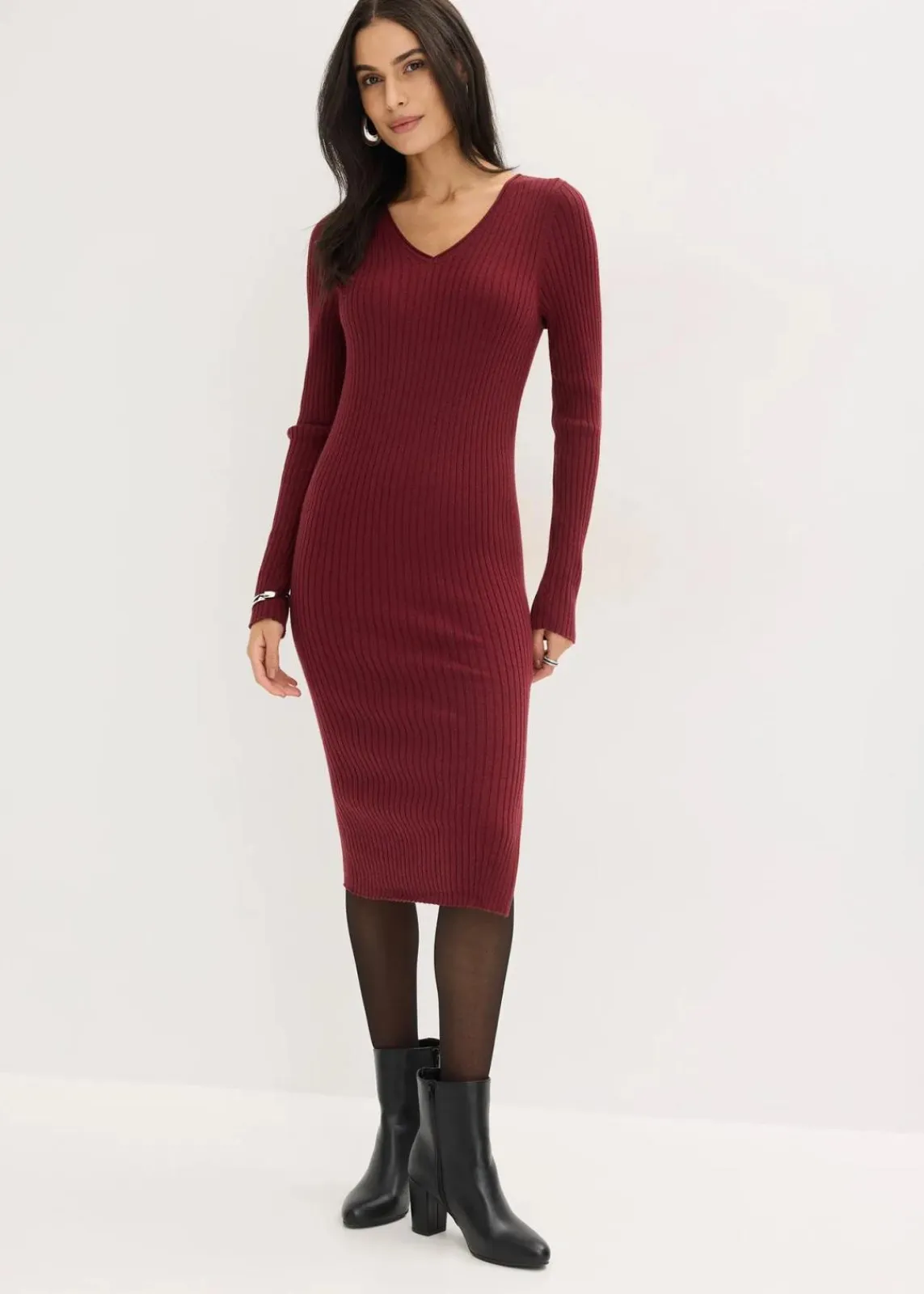 bonprix Kleider|Jumpsuits^Strickkleid und Weste (2-tlg.Set) rubinrot