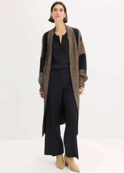 bonprix Kurzgrößen|Bekleidung·Jeans^Strickmantel schwarz/latte macchiato