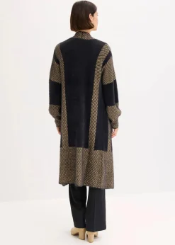 bonprix Kurzgrößen|Bekleidung·Jeans^Strickmantel schwarz/latte macchiato