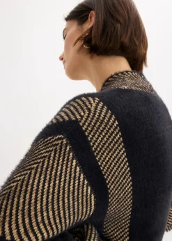 bonprix Kurzgrößen|Bekleidung·Jeans^Strickmantel schwarz/latte macchiato