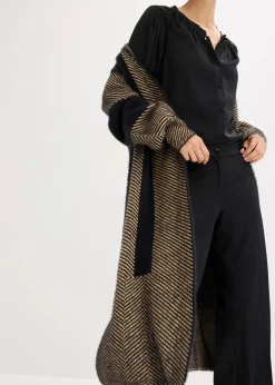 bonprix Kurzgrößen|Bekleidung·Jeans^Strickmantel schwarz/latte macchiato