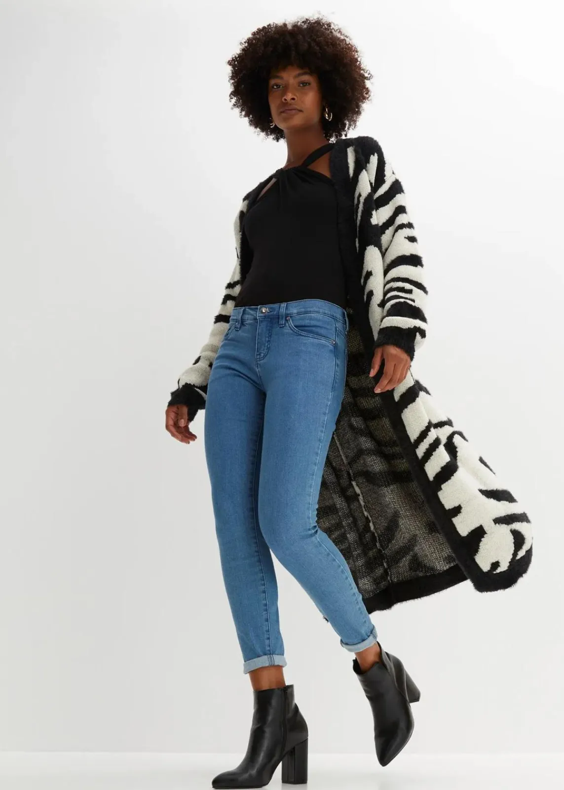 bonprix Bekleidung·Umstandsmode|Strickmode^Strickmantel beige/schwarz zebra bedruckt