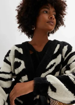 bonprix Bekleidung·Umstandsmode|Strickmode^Strickmantel beige/schwarz zebra bedruckt