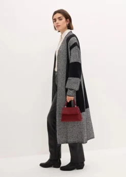 bonprix Strickmode|Bekleidung·Umstandsmode^Strickmantel schwarz/wollweiß bedruckt
