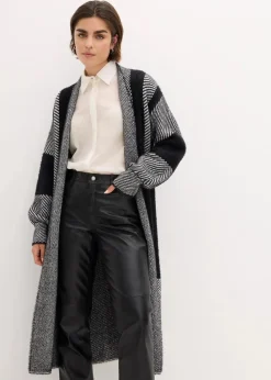 bonprix Kurzgrößen|Bekleidung·Jeans^Strickmantel schwarz/wollweiß bedruckt