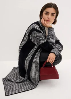 bonprix Kurzgrößen|Bekleidung·Jeans^Strickmantel schwarz/wollweiß bedruckt