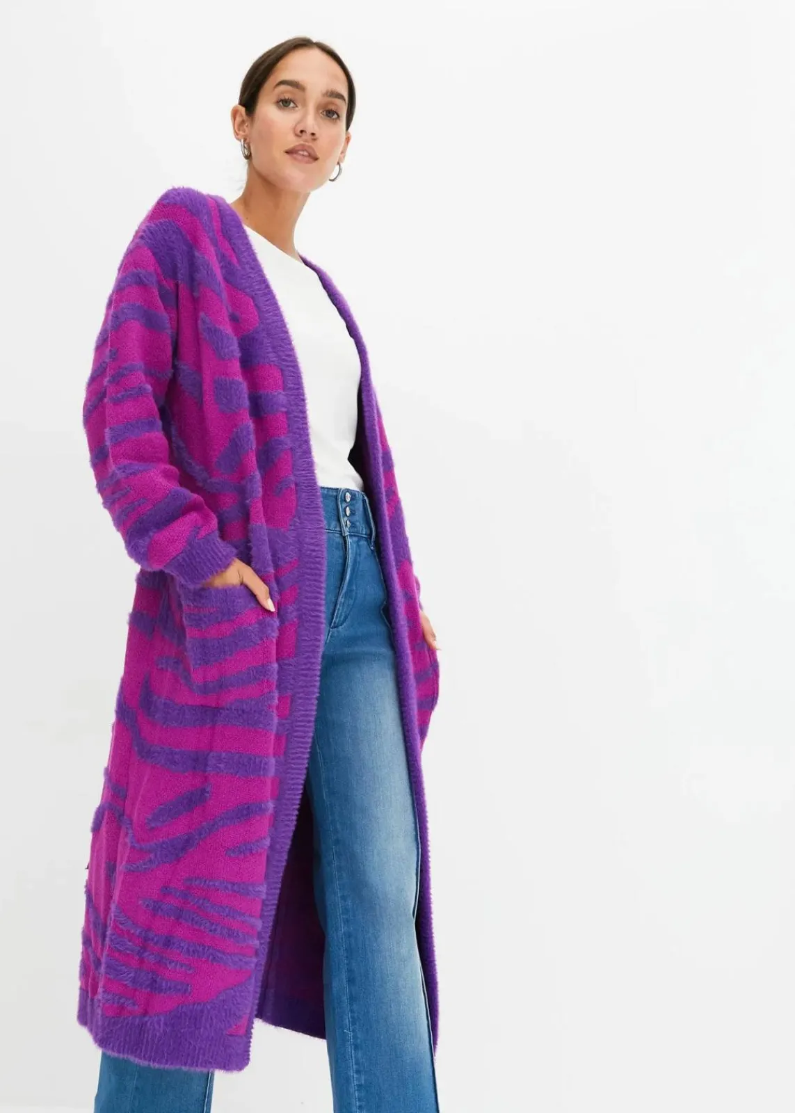 bonprix Bekleidung·Umstandsmode|Strickmode^Strickmantel tiefviolett/violettorchidee zebra bedruckt