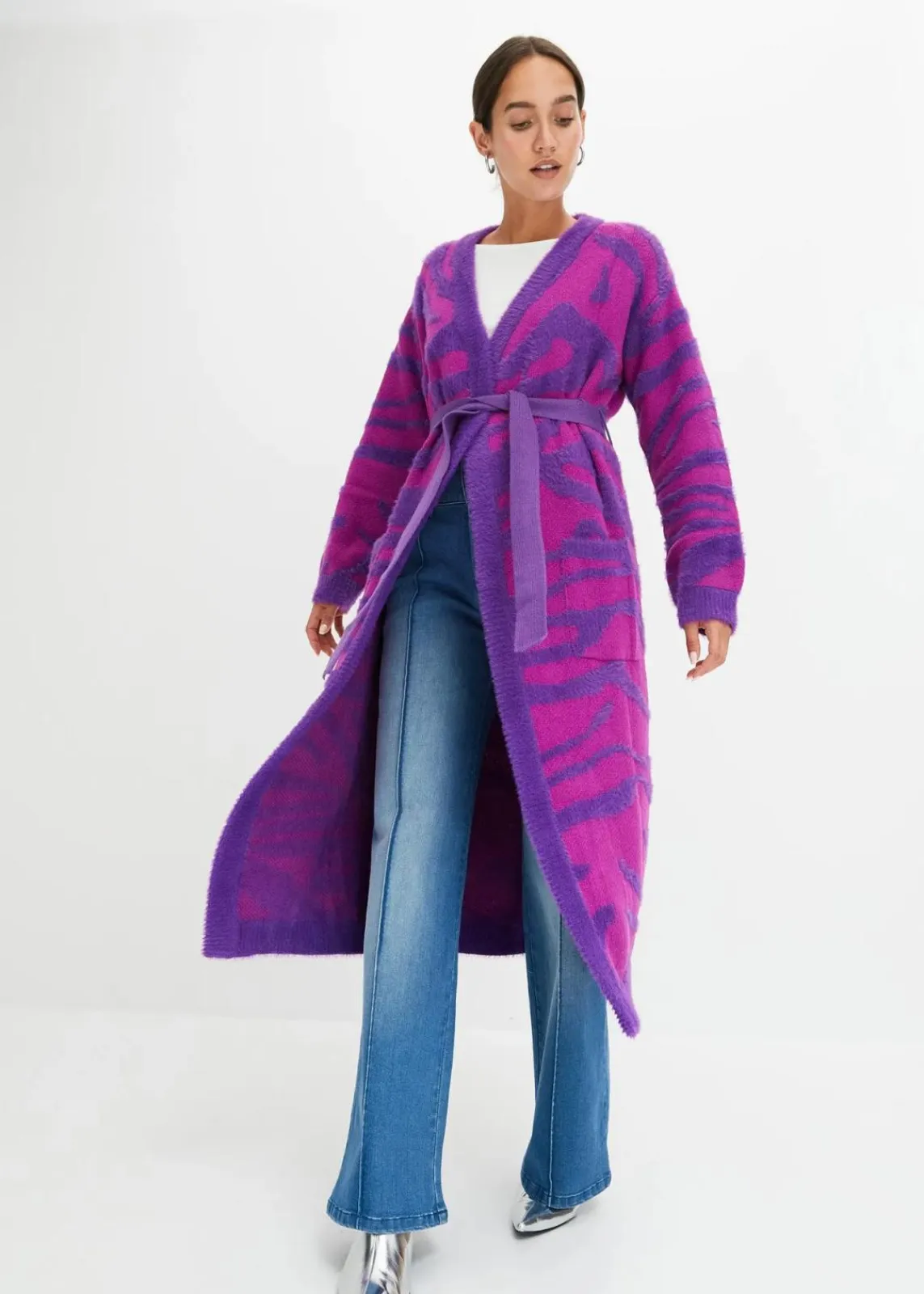 bonprix Bekleidung·Umstandsmode|Strickmode^Strickmantel tiefviolett/violettorchidee zebra bedruckt