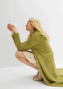bonprix Pullover & Strickjacken|Bekleidung·Jeans^Strickmantel aus weichem Federgarn goldoliv