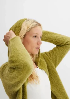 bonprix Pullover & Strickjacken|Bekleidung·Jeans^Strickmantel aus weichem Federgarn goldoliv