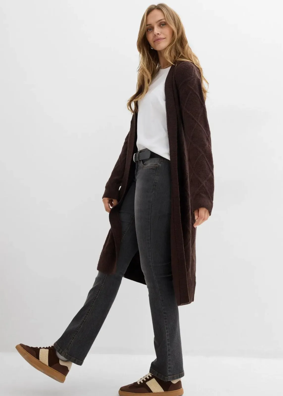 bonprix Bekleidung·Umstandsmode|Bekleidung·Jeans^Strickmantel aus Zopfstrick dunkelbraun