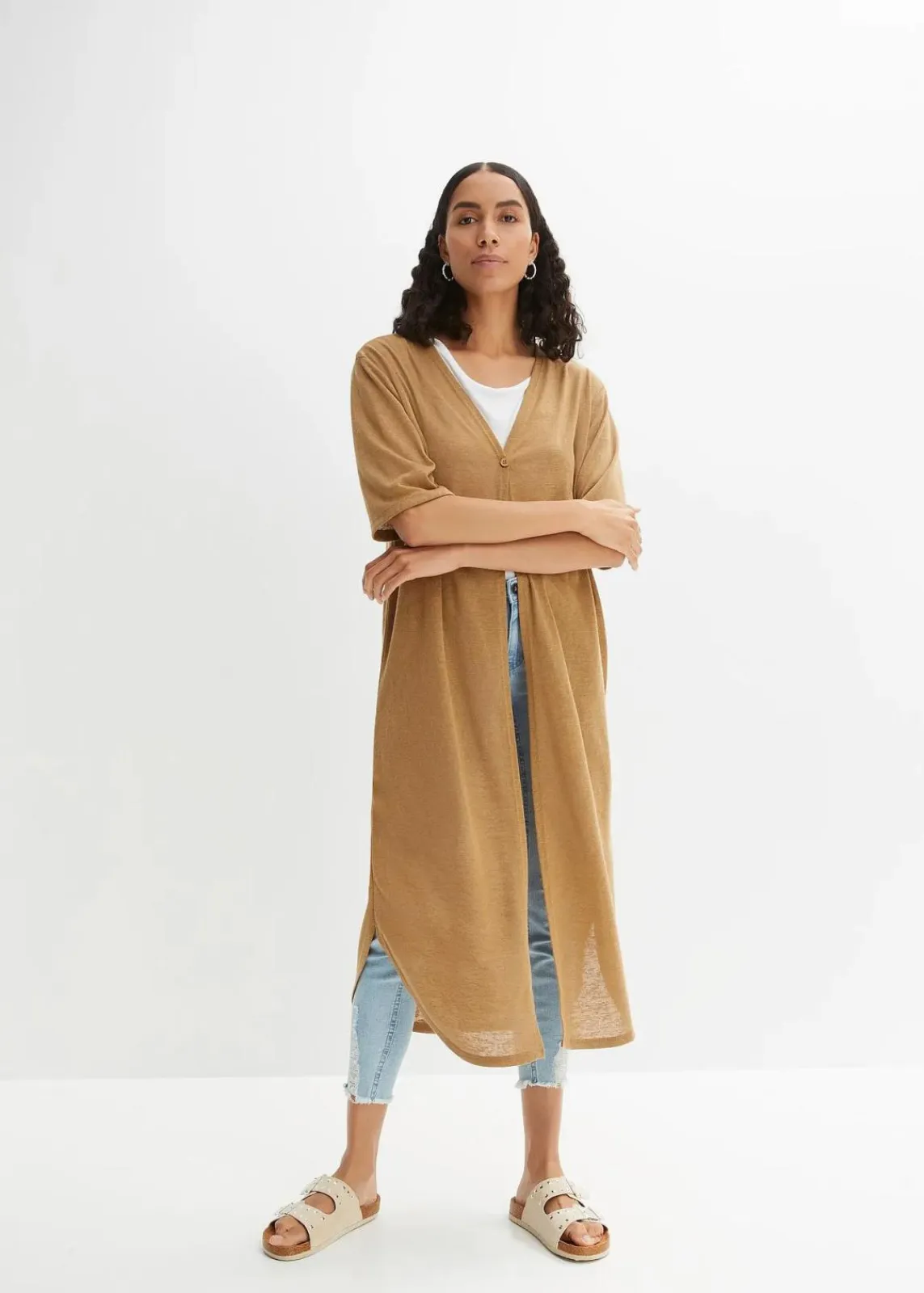 bonprix Bekleidung·Umstandsmode|Bekleidung·Jeans^Strickmantel in Leinen-Optik beige
