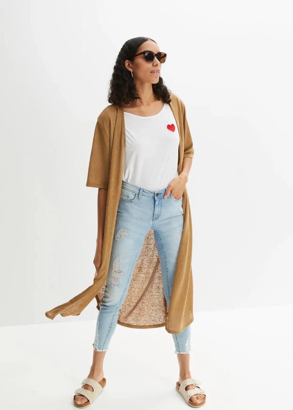 bonprix Bekleidung·Umstandsmode|Bekleidung·Jeans^Strickmantel in Leinen-Optik beige