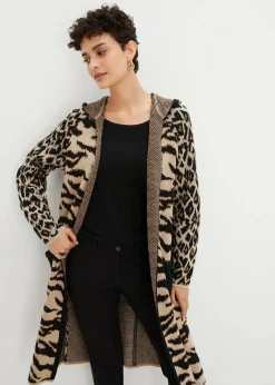 bonprix Bekleidung·Umstandsmode|Bekleidung·Jeans^Strickmantel mit Pailletten und Kapuze leo bedruckt