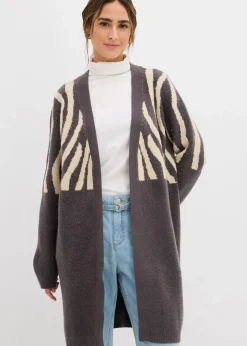 bonprix Bekleidung·Umstandsmode|Bekleidung·Jeans^Strickmantel mit Zebra Druck anthrazit/hellsand zebra