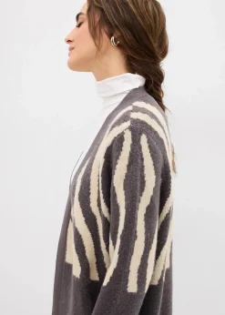 bonprix Bekleidung·Umstandsmode|Bekleidung·Jeans^Strickmantel mit Zebra Druck anthrazit/hellsand zebra