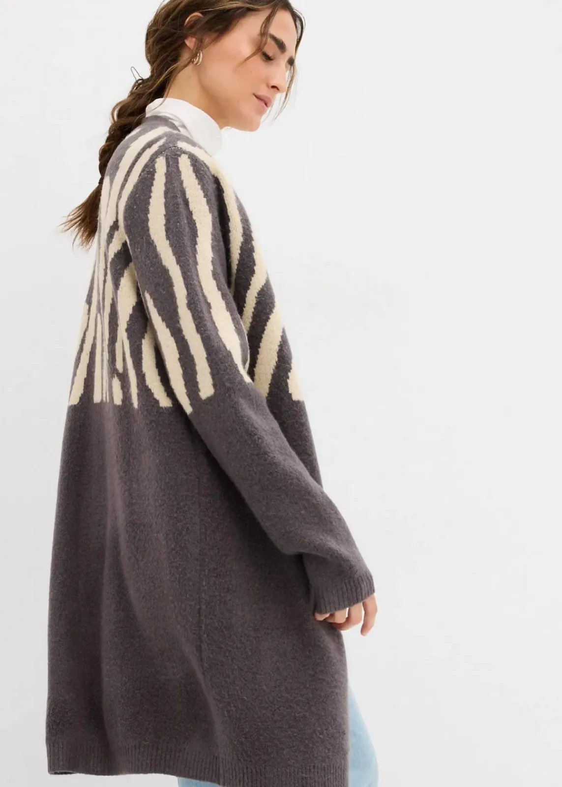 bonprix Bekleidung·Umstandsmode|Bekleidung·Jeans^Strickmantel mit Zebra Druck anthrazit/hellsand zebra