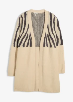 bonprix Pullover & Strickjacken|Bekleidung·Jeans^Strickmantel mit Zebra Druck hellsand/anthrazit zebra