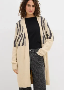 bonprix Pullover & Strickjacken|Bekleidung·Jeans^Strickmantel mit Zebra Druck hellsand/anthrazit zebra